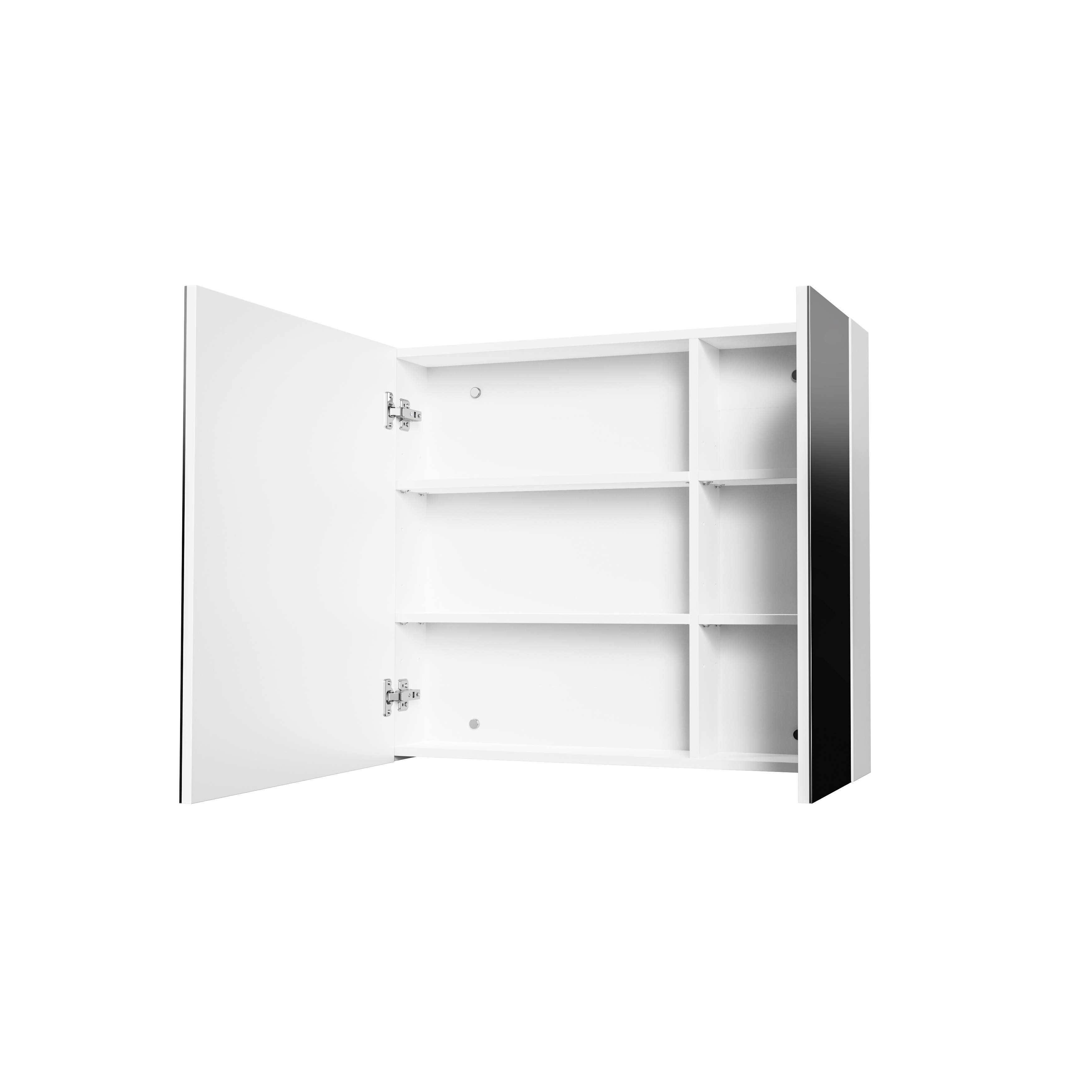 HAYAT SPIEGELKAST - 2 ASSYMETRISCHE, ENKELZIJDIGE SPIEGELDEUREN - 4 IN HOOGTE VERSTELBARE LEGPLANKEN - 80X70X15CM - GLANZEND WIT