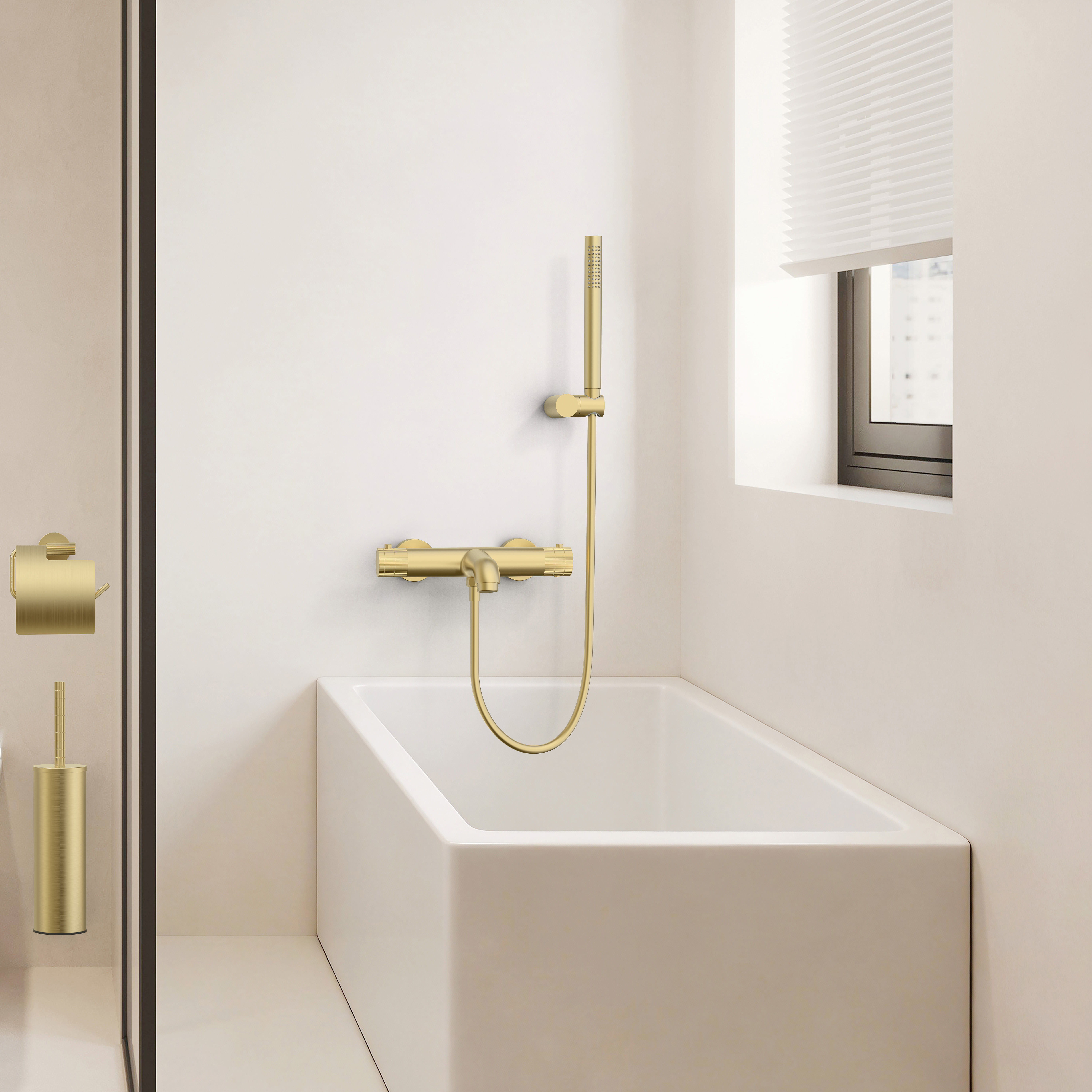 STRIA BADMENGKRAAN - THERMOSTATISCH - OPBOUW - KNOPPEN MET RIBBELSTRUCTUUR - BELGAQUA - GEBORSTELD GOUD (PVD)