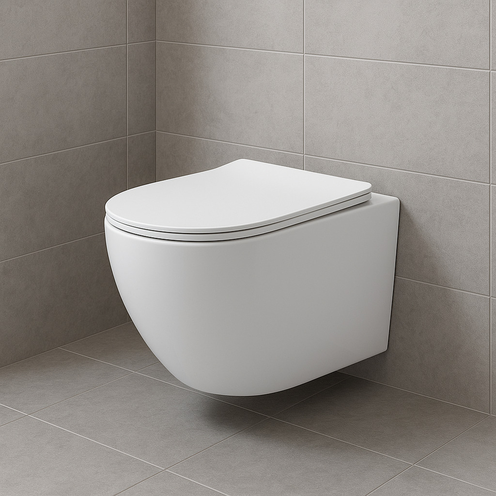 ALONI PRO HANGTOILET - 360° FLUSH - RANDLOOS - MET ZITTING - DUROPLAST - SOFT CLOSE - QUICK RELEASE - COMPACT 49 CM - 36X32X49 CM - GLANZEND WIT