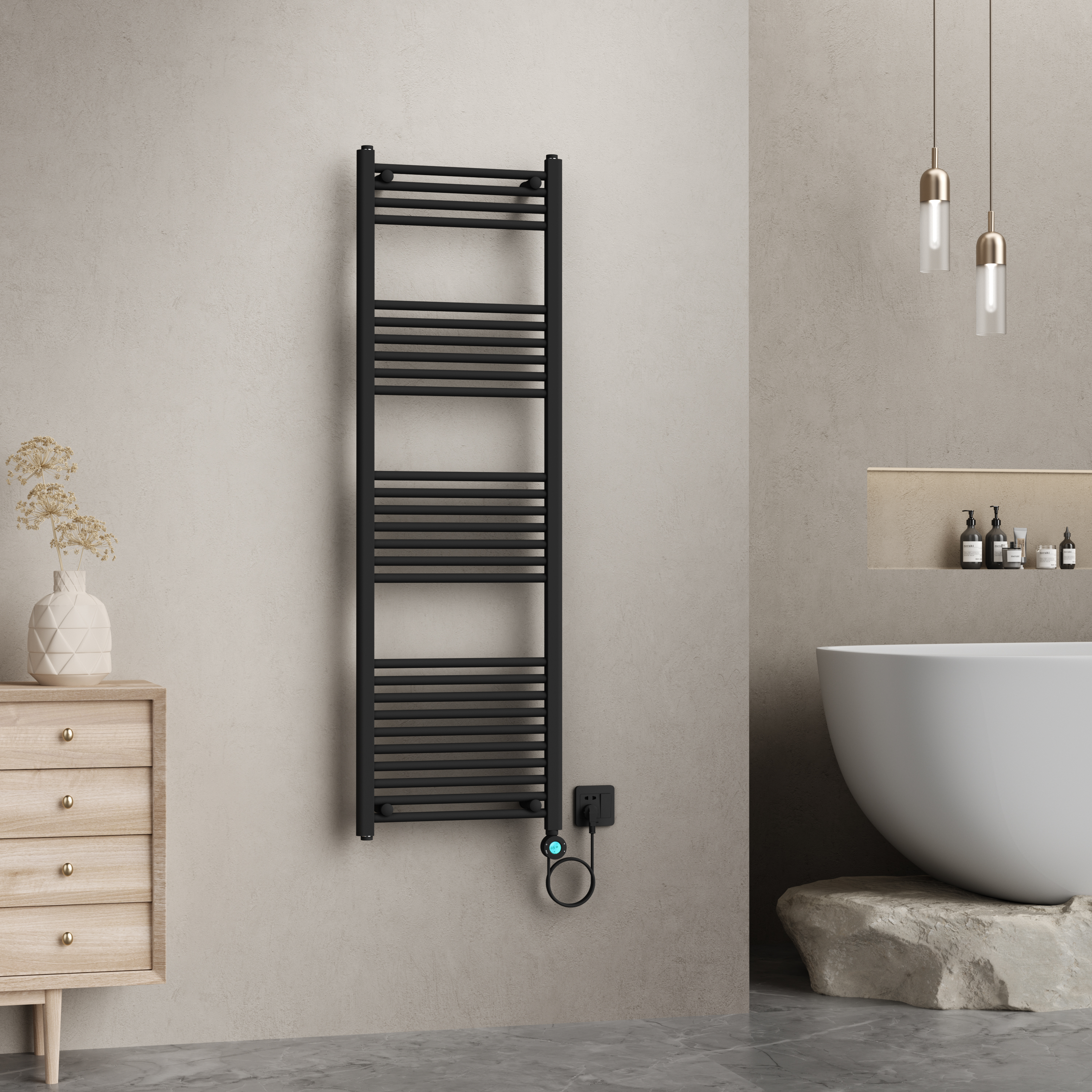 BELRAD ELECTRIC TOWEL DRYER – WITH DIGITAL PROGRAMMABLE THERMOSTAT – SMART WIFI - RIGHT CONNECTION – 900W – 1600X500 MM – MATT BLACK