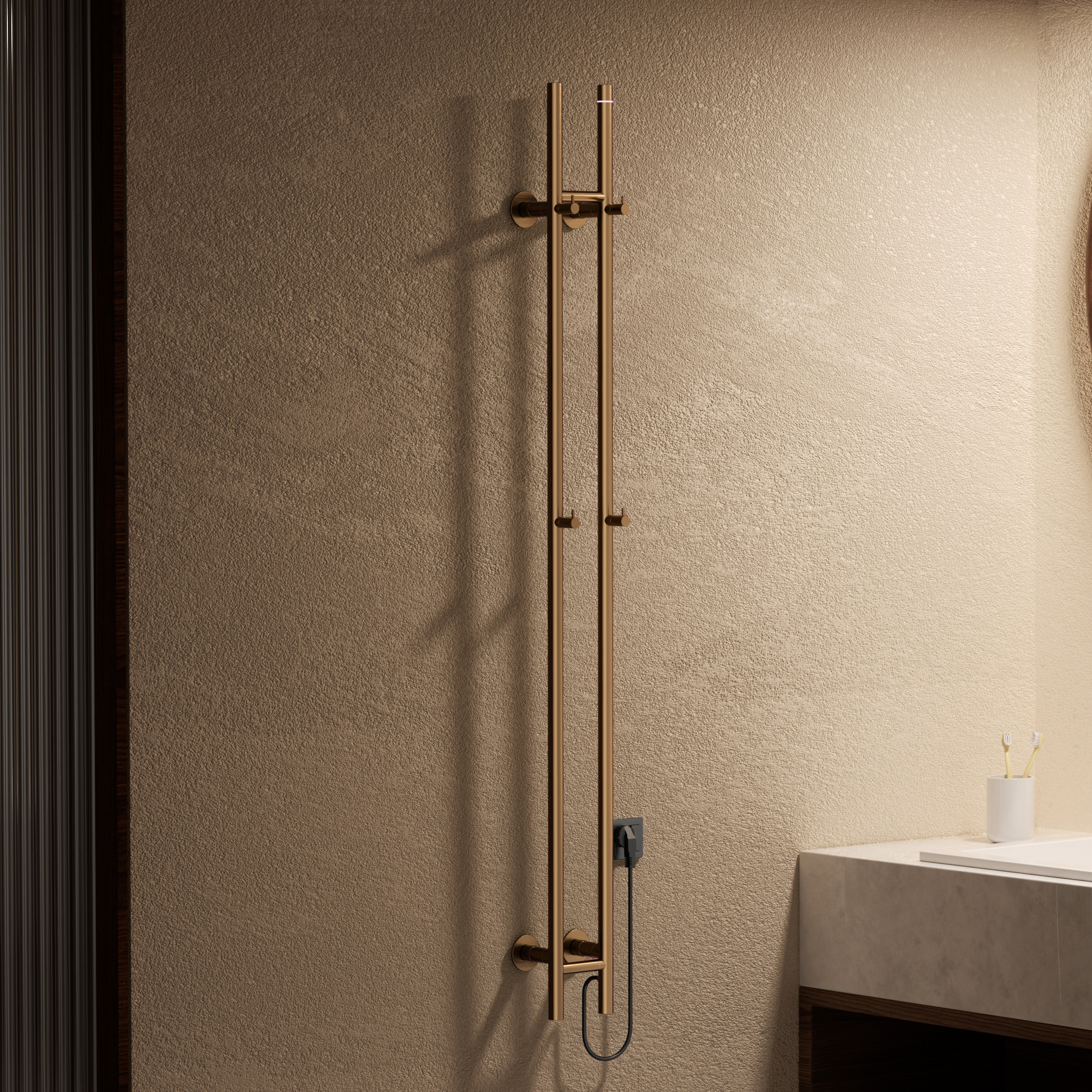 BELRAD ROD TOWEL DRYER - ELECTRIC - DOUBLE - 120W - Ø2,5CM - 150X16,8X12,7 CM - BRUSHED BROWN BRONZE