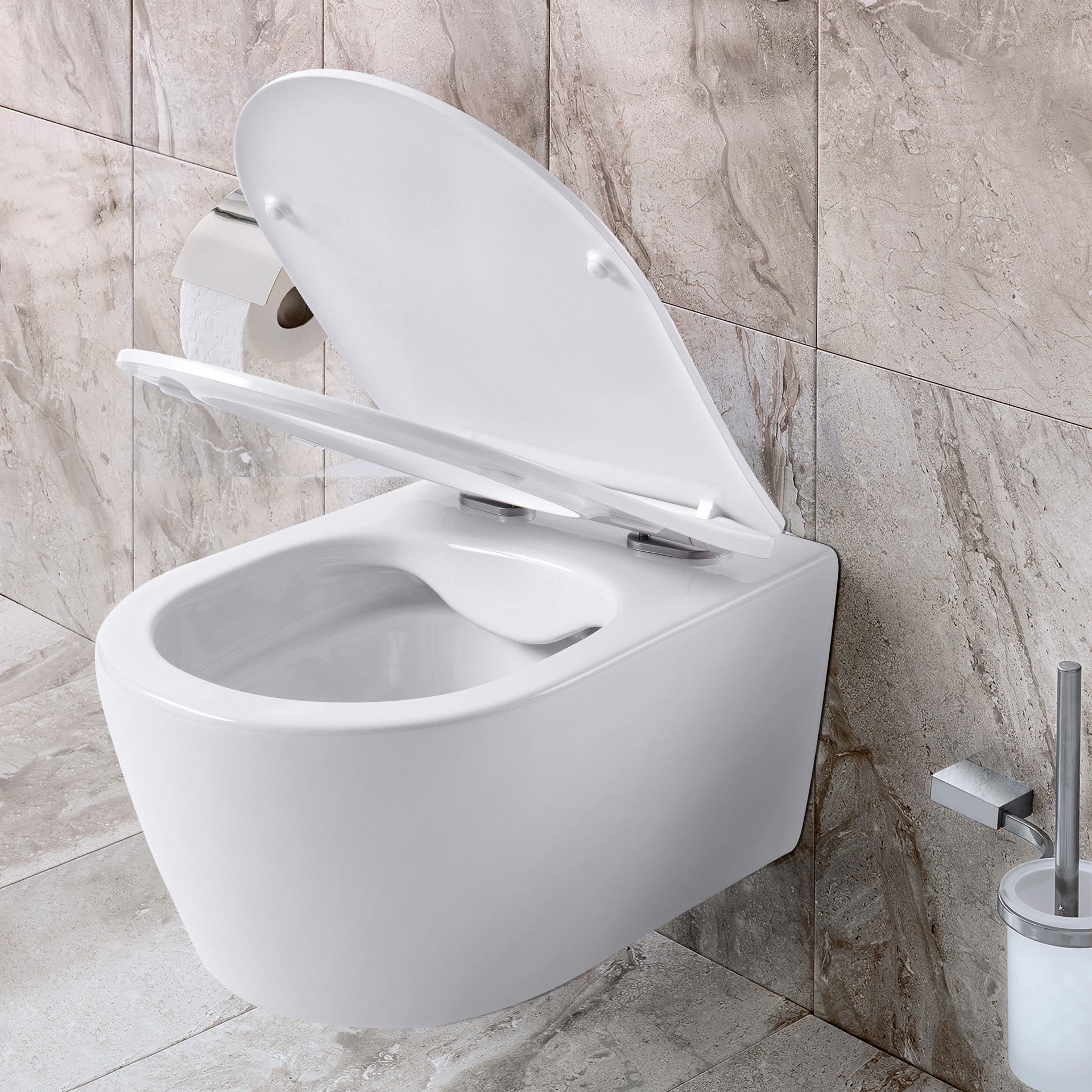 ALONI PRO WALL-HUNG TOILET - RIMLESS - WITH SEAT - DUROPLAST - SOFTCLOSE - QUICK RELEASE - COMPACT 49 CM - 36X25X49 CM - MATT WHITE