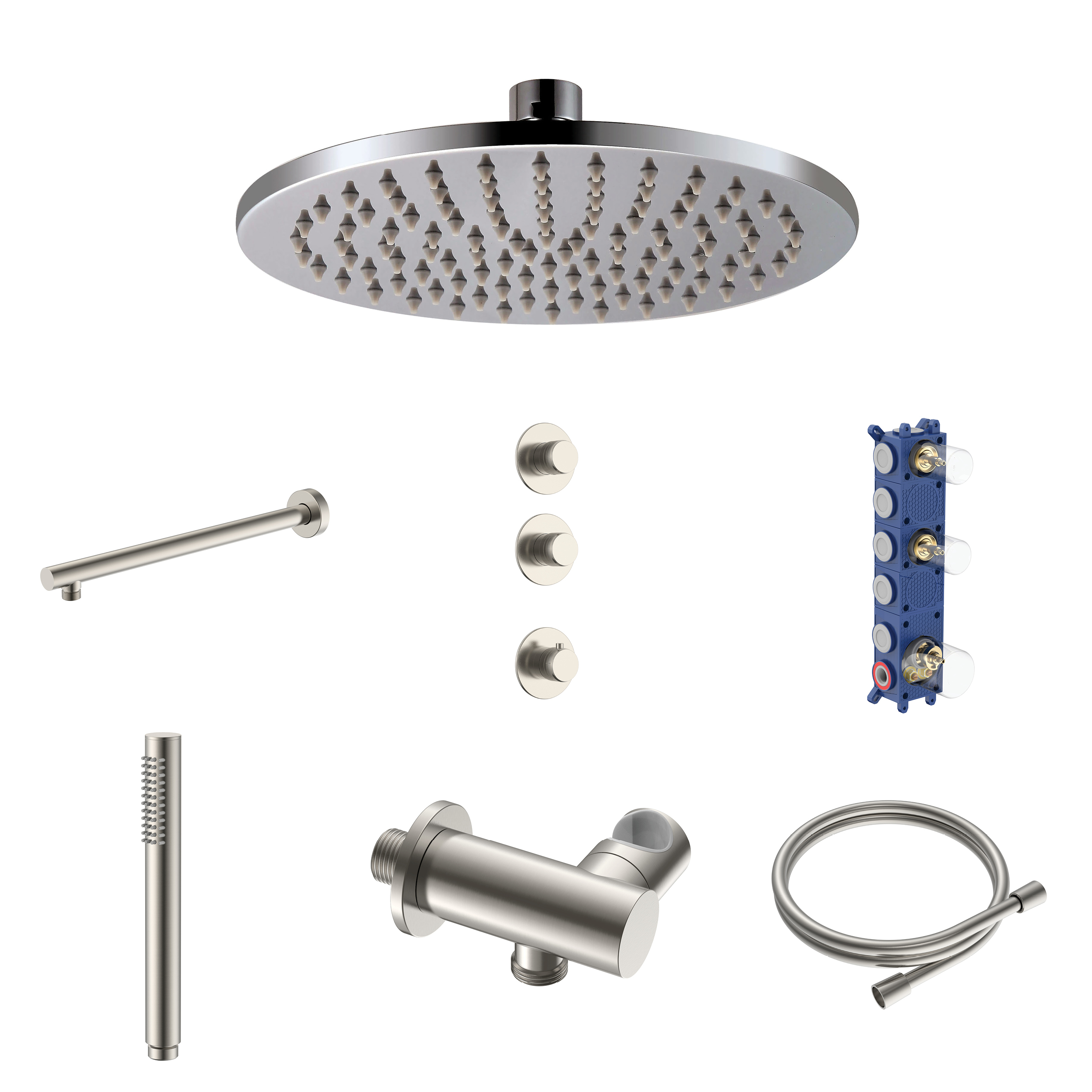 STRIA REGENDOUCHESET - INBOUW - 2 WEG MET 2 STOPKRANEN - THERMOSTATISCH  - COMPLEET - GEBORSTELD RVS