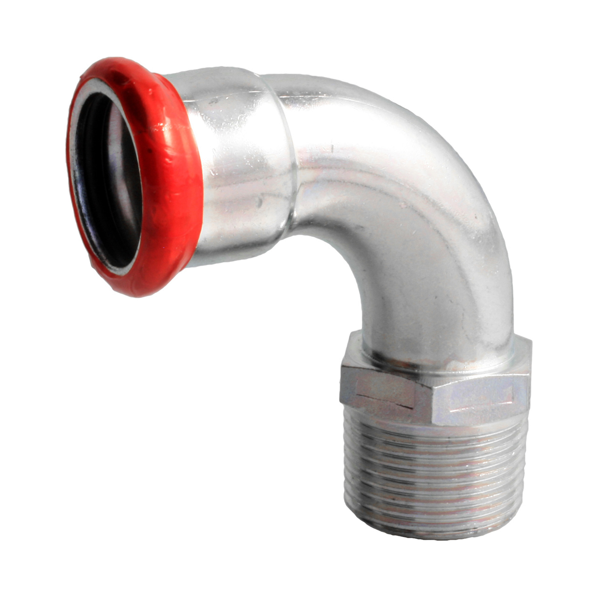 CAM0921028-Press Staalverzinkt 'M' Bocht 90° 1 buitendraad x 28 mm. C83RF-LBP