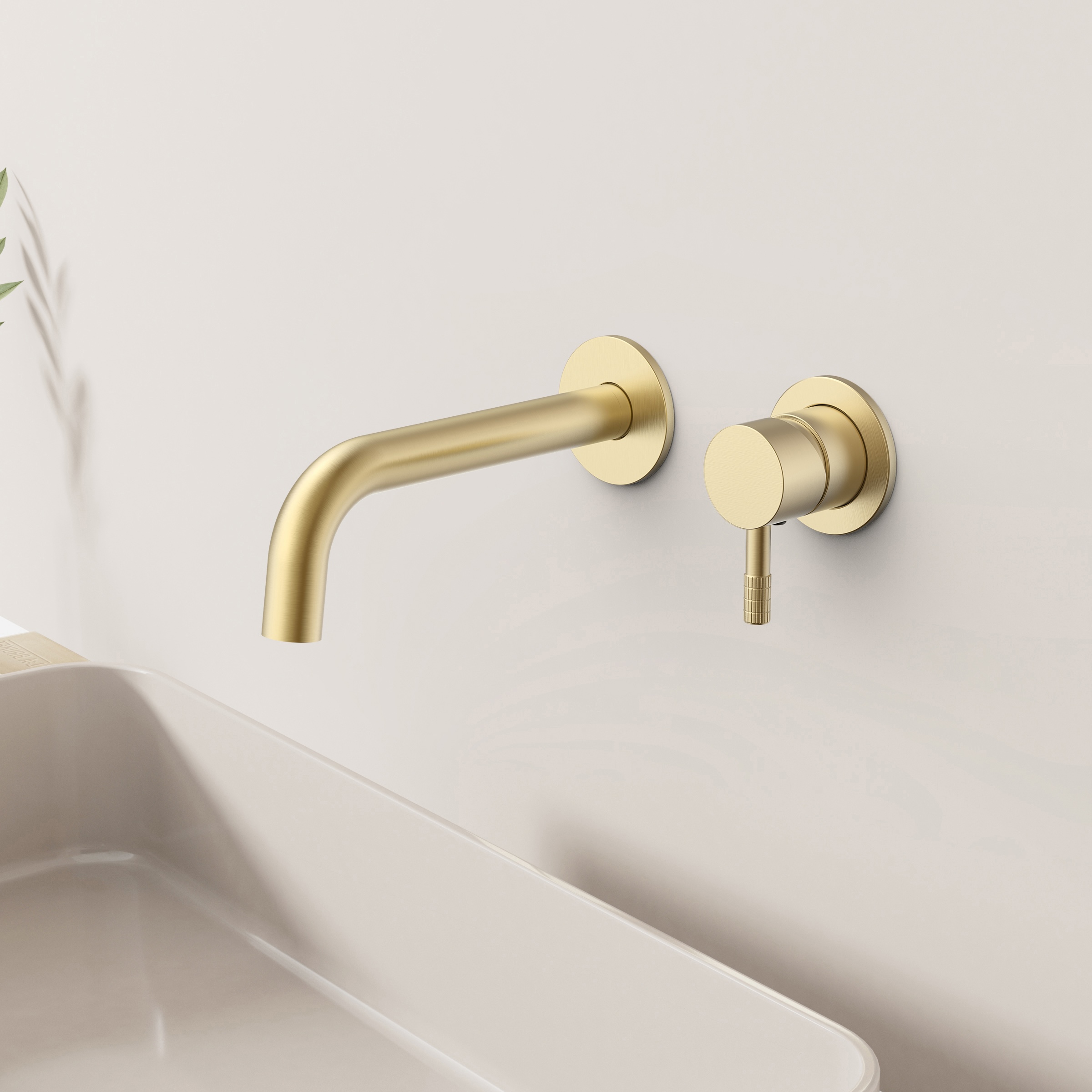 STRIA FINISHE SET  BASIN MIXER  – COLD START – CONCEALED  – REFINED RIBBED HANDLE – WITHOUT WASTE – BRUSHED GOLD