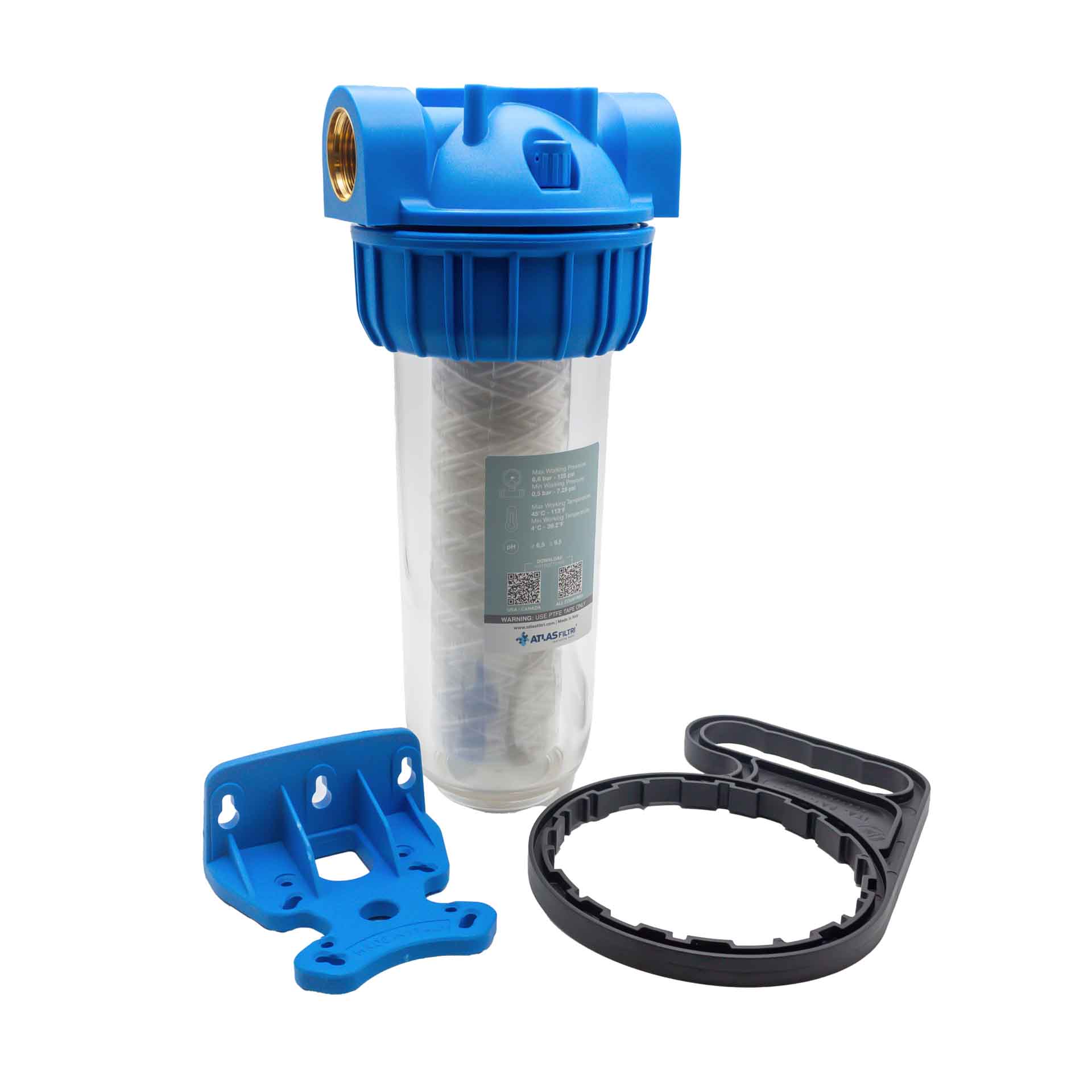 886BX100-FILTER SENIOR 1" ENKEL BX 10" +  WEGWERPCARTOUCHE KATOEN 25µ + SLEUTEL + VIS + +MUURBEVESTIGING (Ref ATLAS ZA111T790 SENIOR PLUS 3P BFO BX AS