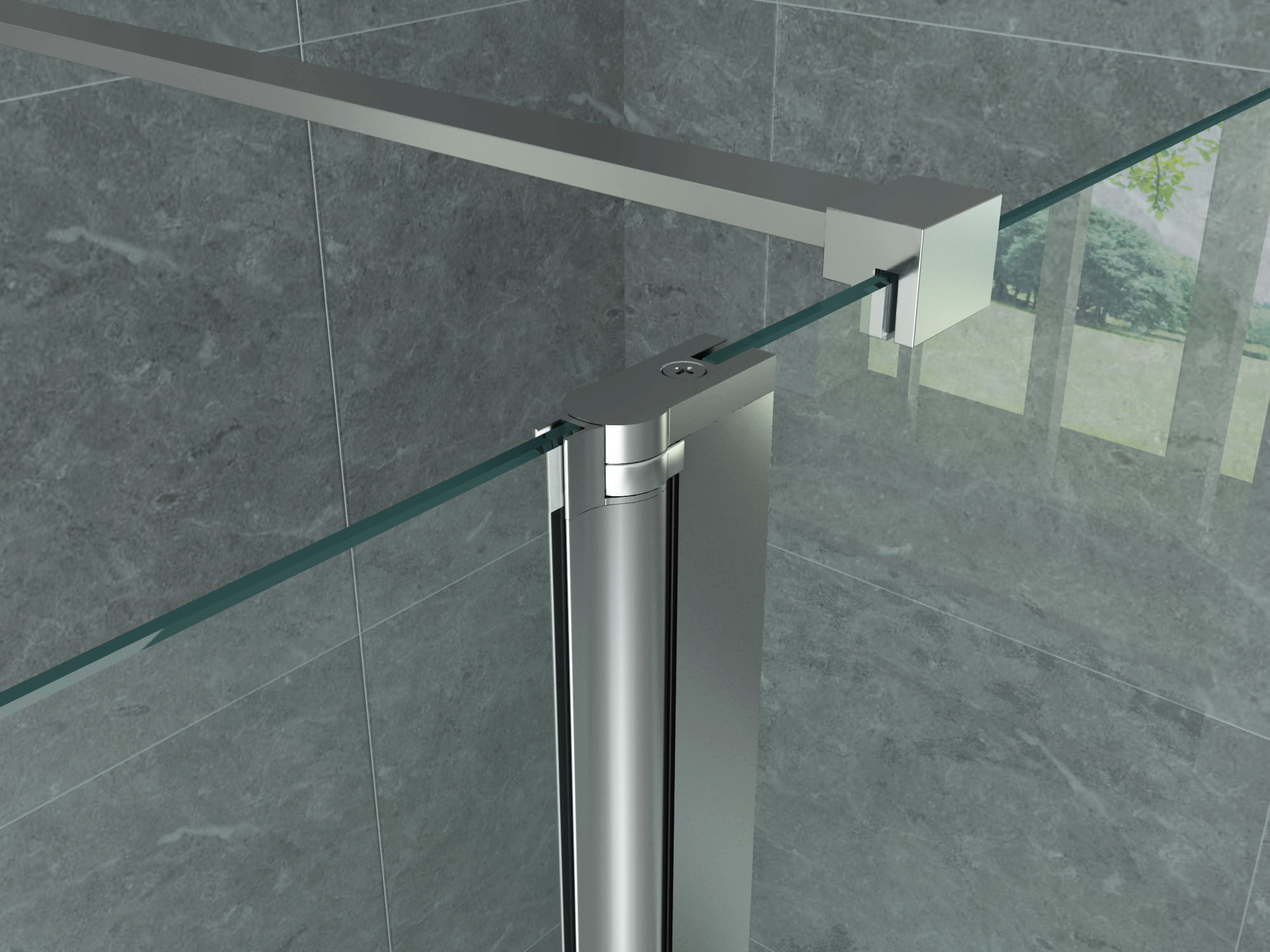 ALONI SIDE PANEL WITH CONNECTION PROFILE FOR WALK-IN SHOWER - PIVOTING - 300 X 2000MM - CHROME - CLEAR GLASS