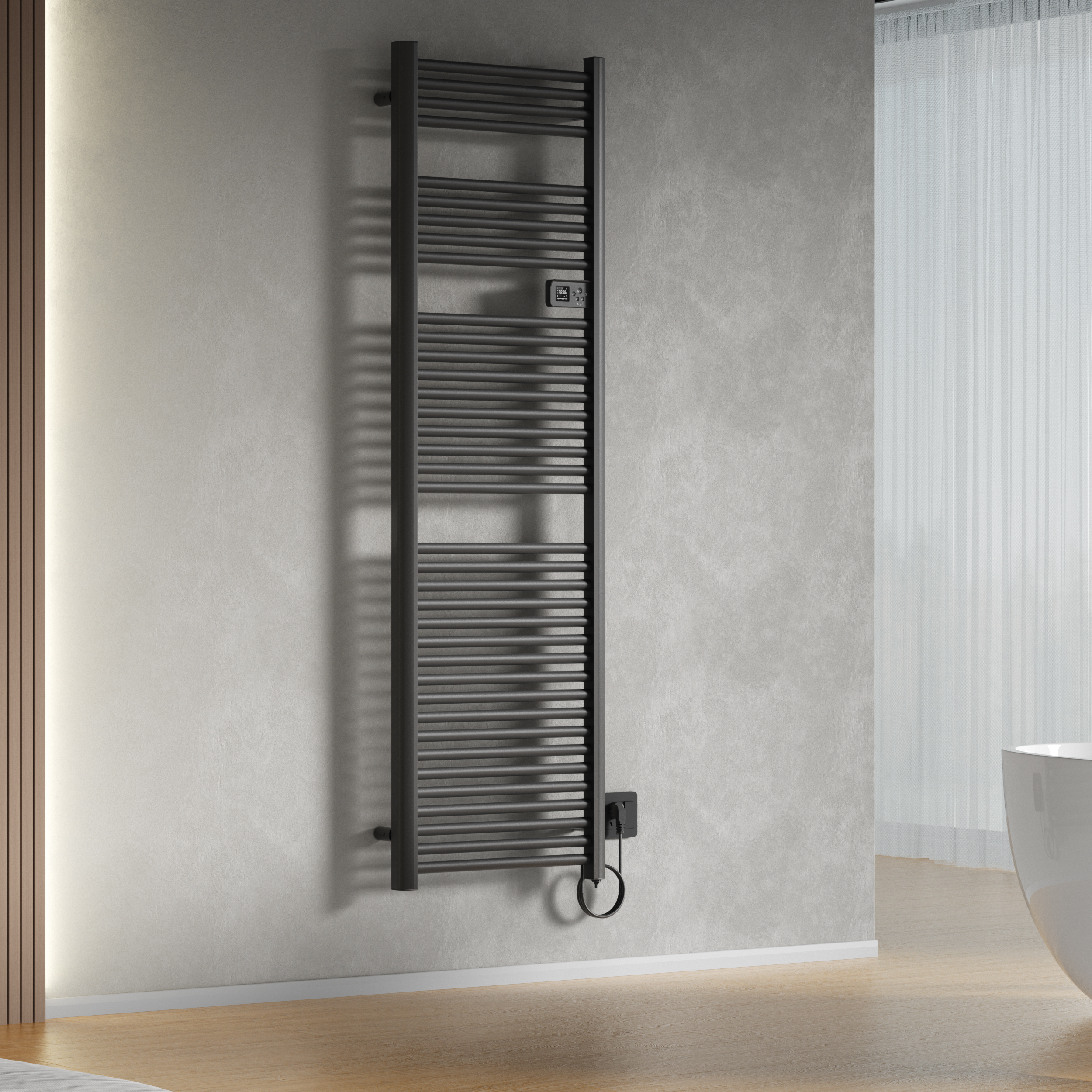 BELRAD ELEKTRISCHE HANDDOEKDROGER - MET DIGITALE PROGRAMEERBARE THERMOSTAAT - SMART WIFI - 1000W - 1800X540X133 MM - MAT ZWART
