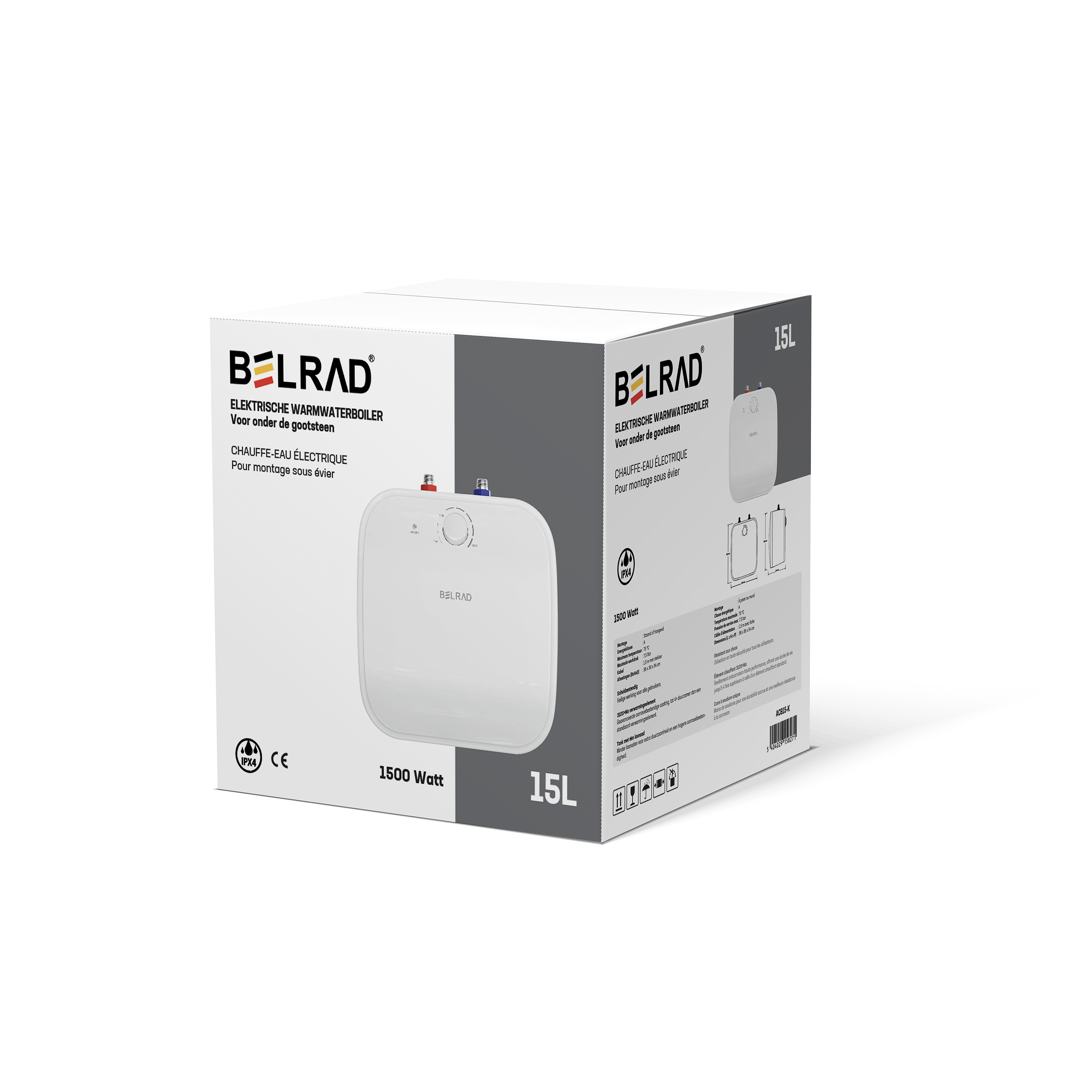 BELRAD ELEKTRISCHE KEUKENBOILER - ONDERBOUW - 1500W - 15 LITER - WIT