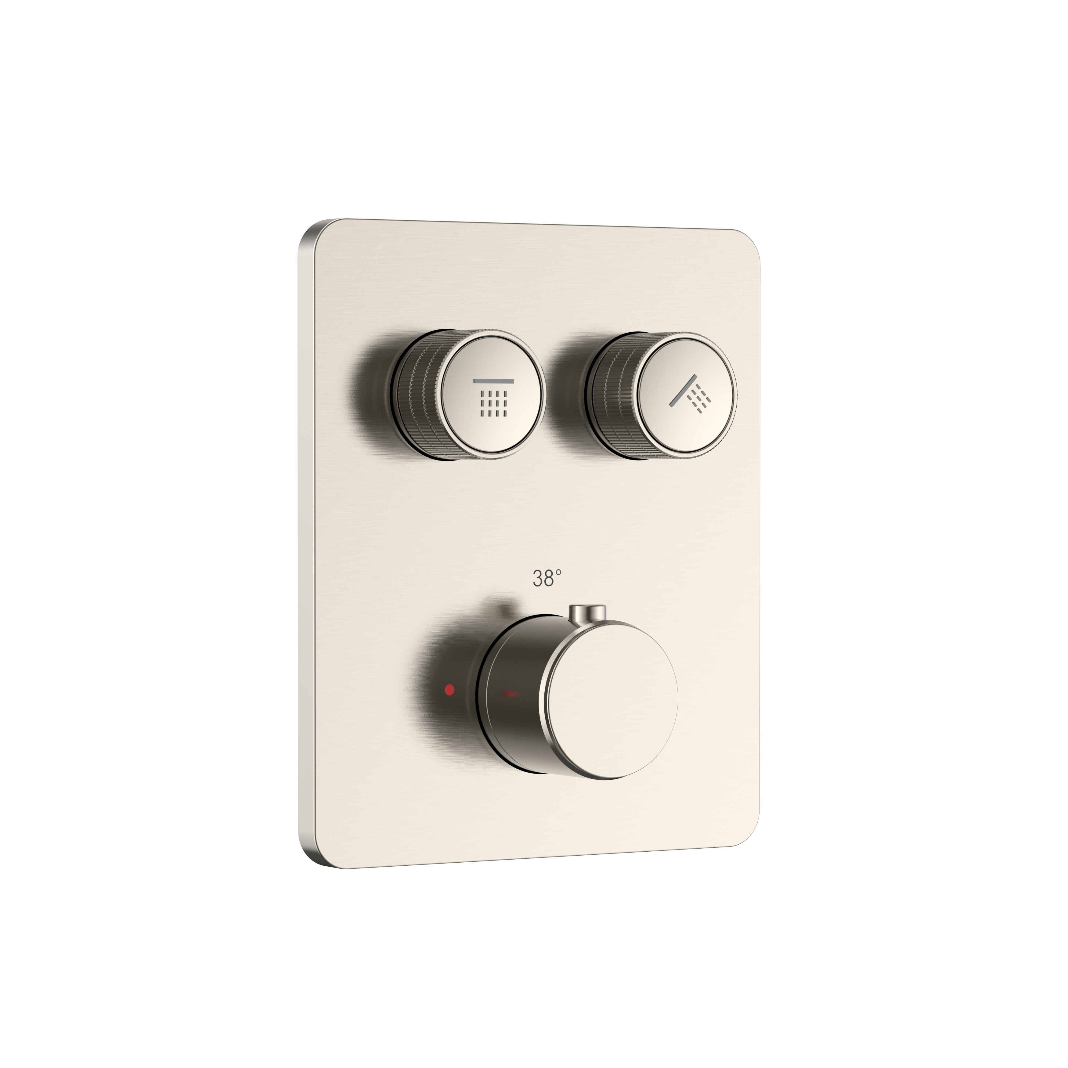 STRIA DOUCHEMENGKRAAN - 2 WEG -  THERMOSTATISCH - DRUKNOPPEN MET VERFIJNDE RIBBELSTRUCTUUR - MET INBOUWBOX EN AFBOUWDEEL - RECHTHOEKIG - BELGAQUA - GEBORSTELD RVS