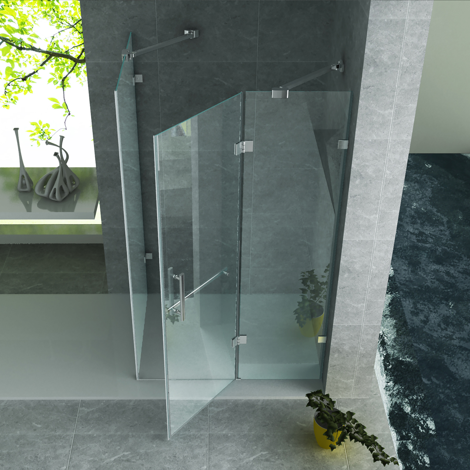 ALONI DOUCHECABINE - DRAAIDEUR, VAST WANDJE EN ZIJWAND - 900 X 1200 X 1950MM - CHROOM - HELDER GLAS