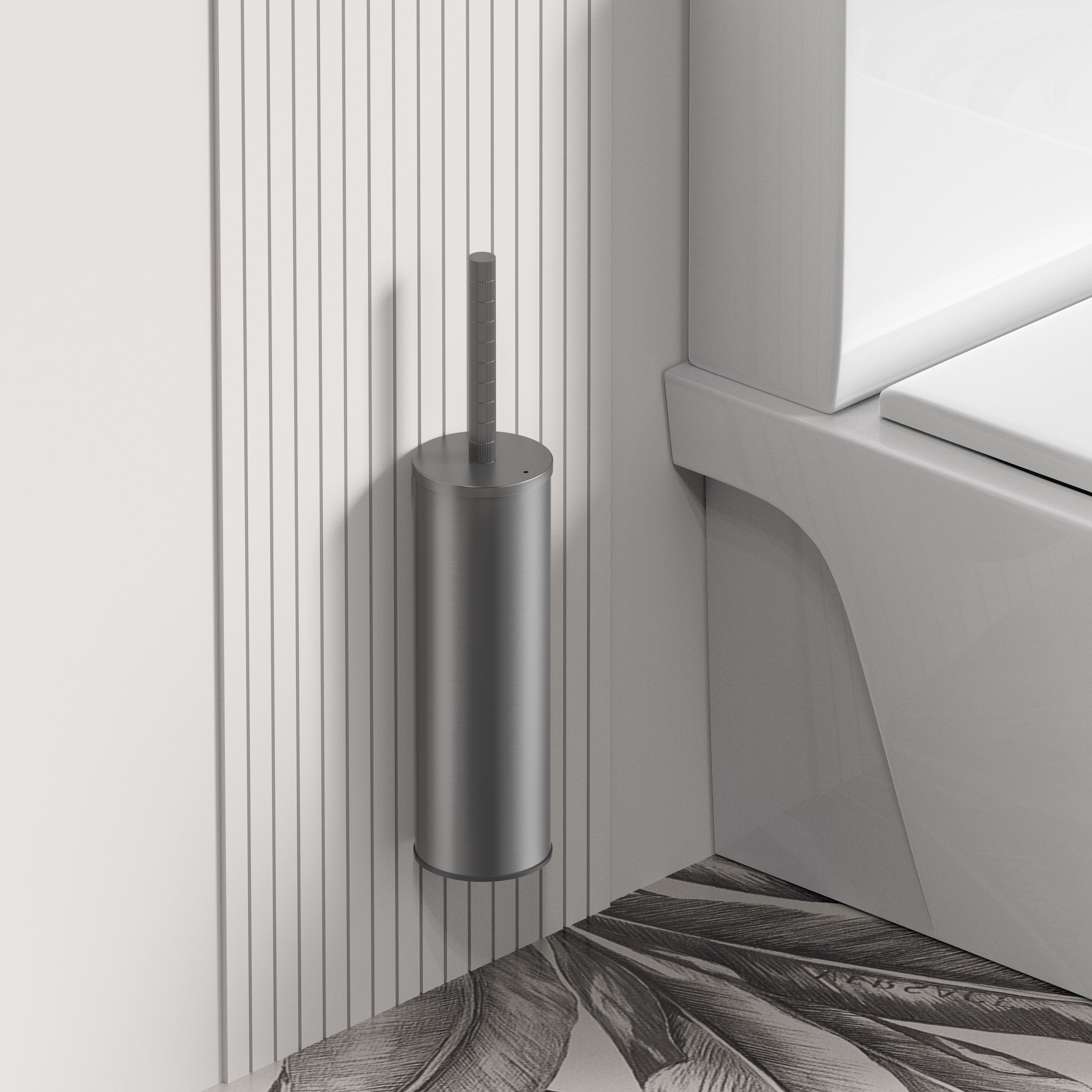 STRIA TOILETBORSTEL MET HOUDER - GREEP MET VERFIJNDE RIBBELSTRUCTUUR - HANGEND EN STAAND - MET KUNSTSTOF BINNENPOT - GUNMETAL (PVD)