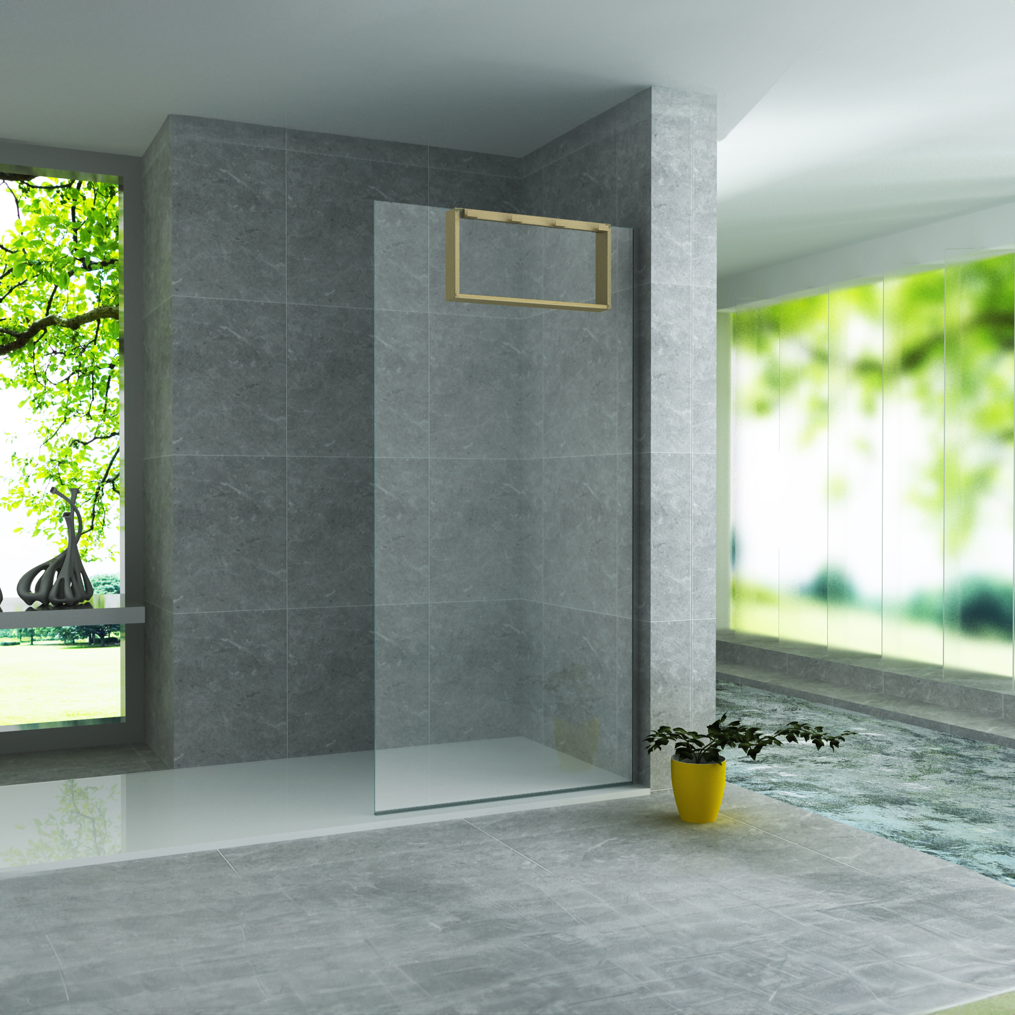 BUILT-UP NICHE FOR SHOWER SCREEN - 4 TOWEL HOOKS - ALUMINIUM - 60X30X8 CM - BRUSHED GOLD