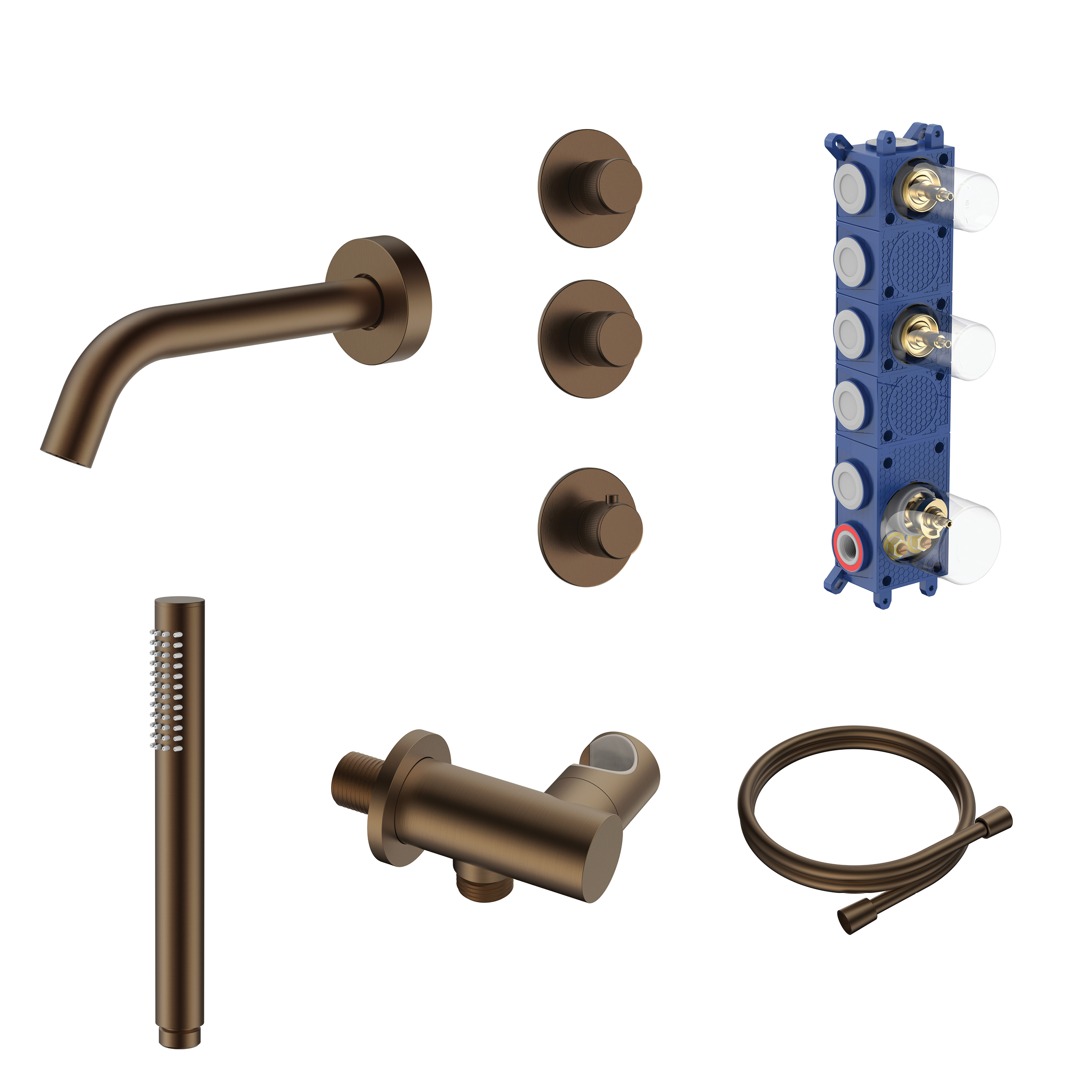 STRIA BADTHERMOSTAATSET  - INBOUW - 2 WEG MET 2 STOPKRANEN - THERMOSTATISCH  - COMPLEET - BRUIN BRONS (PVD)