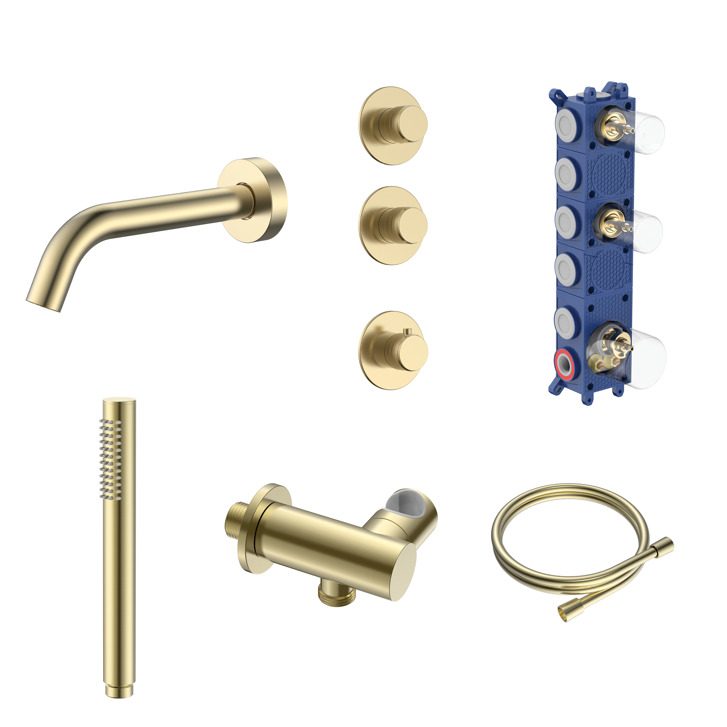 STRIA BADTHERMOSTAATSET  - INBOUW - 2 WEG MET 2 STOPKRANEN - THERMOSTATISCH  - COMPLEET - GEBORSTELD GOUD (PVD)