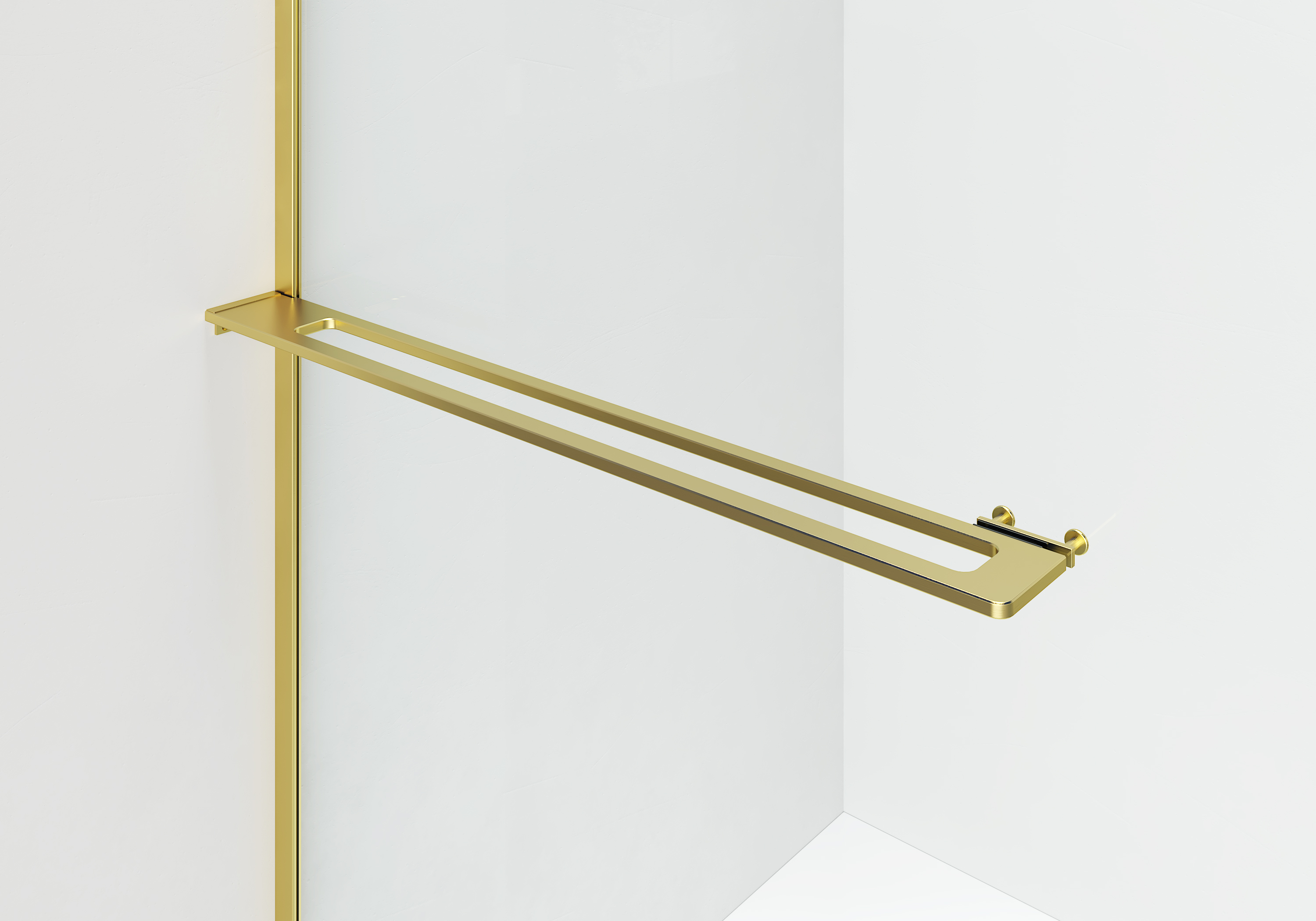 CURVY INLOOPDOUCHE MET HANDDOEKHOUDER - GEBOGEN - MET ANTI-KALKBEHANDELING - OMKEERBAAR - 8MM VEILIGHEIDSGLAS - 120X200CM - GEBORSTELD GOUD - HELDER GLAS