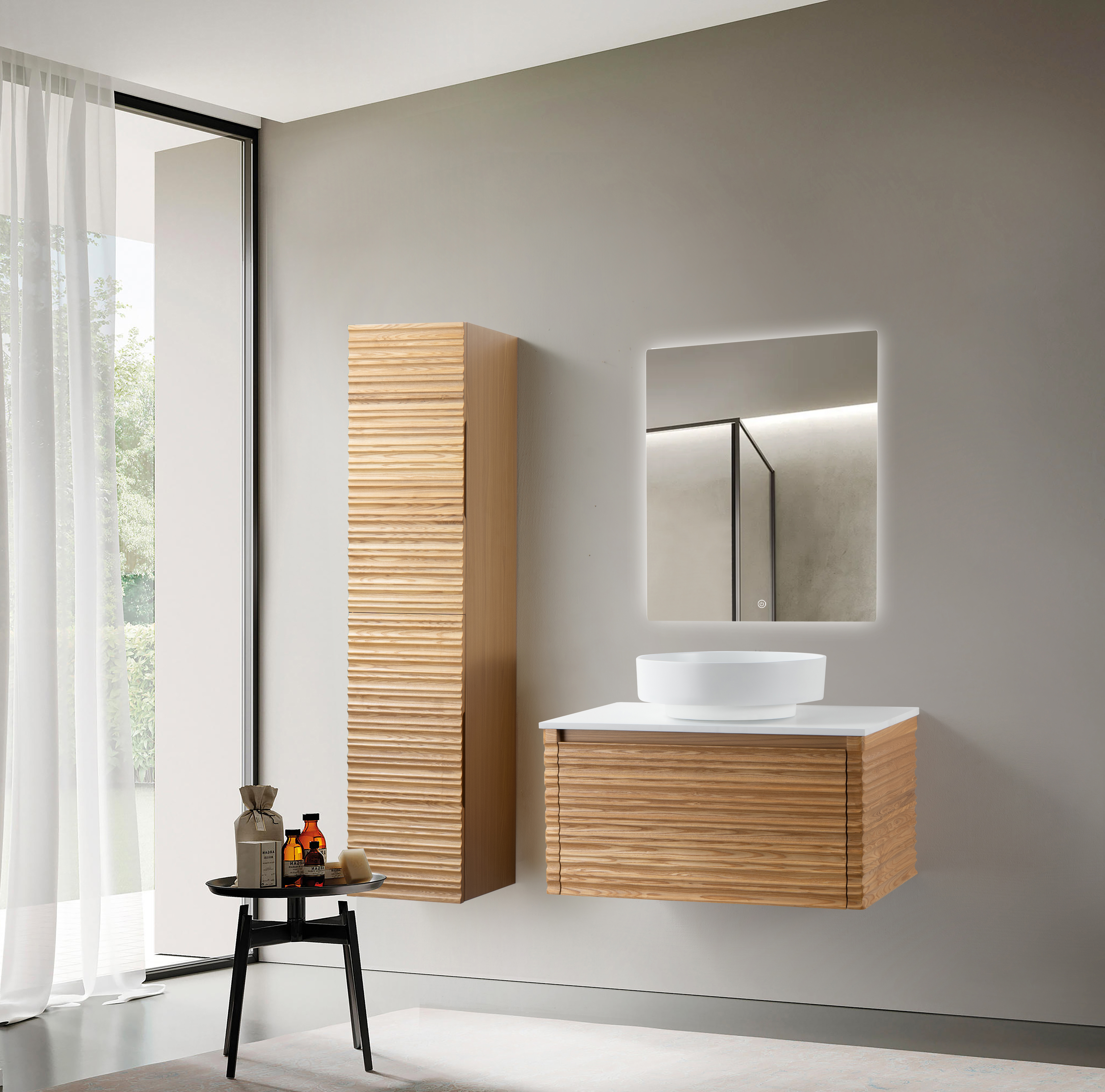 KAMELLIA WASTAFELONDERKAST - 1 LADE - GREEPLOOS  - SOFT CLOSE – 79X40X52 CM - LICHT WALNOTEN