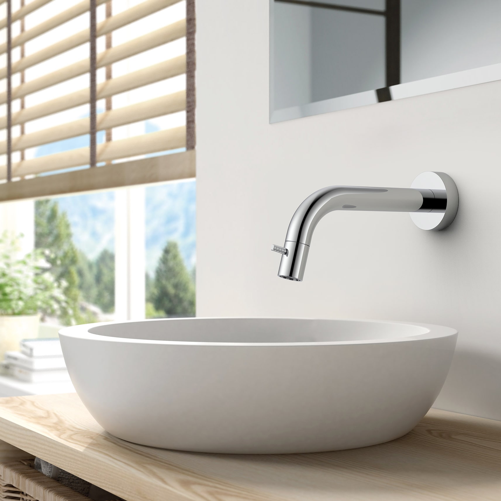 STRIA ROBINET EAU FROIDE – MONTAGE MURAL – RACCOURCISSABLE – BOUTON AVEC STRUCTURE STRIÉE RAFFINÉE – SANS BONDE – CHROME