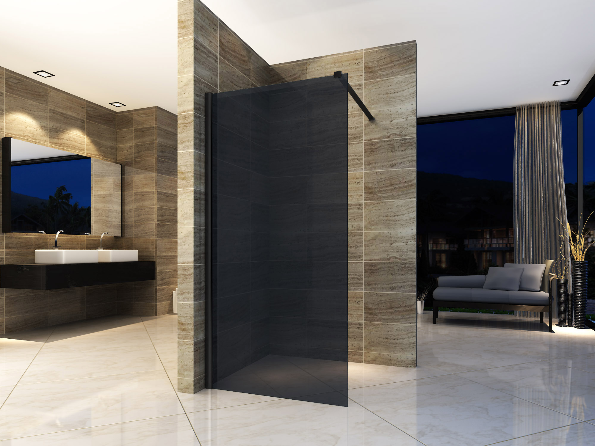 ALONI INLOOPDOUCHE - 1200 X 2000MM - MAT ZWART - GRIJS ROOKGLAS