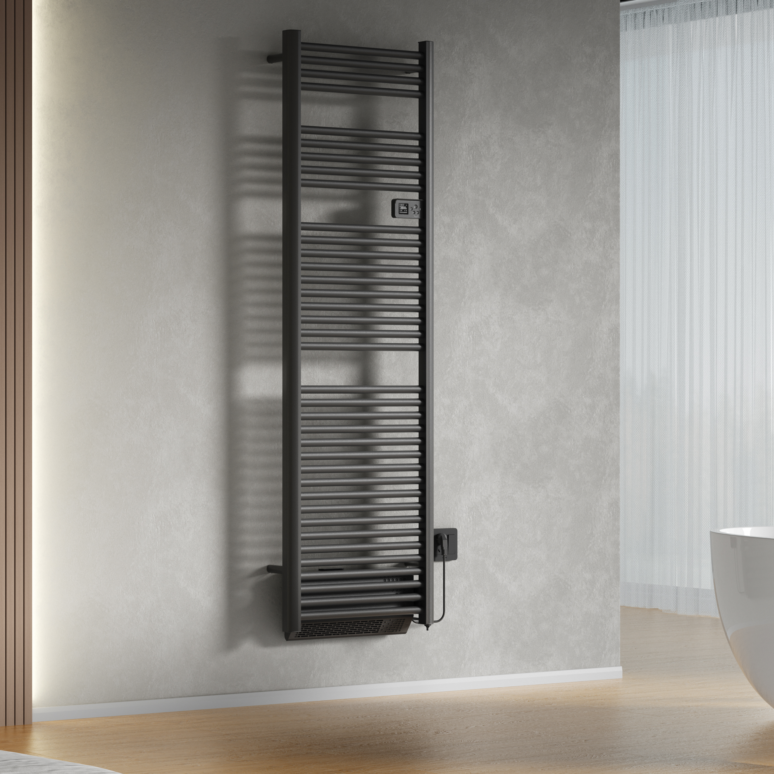 BELRAD TOWEL DRYER WITH BLOWER - ELECTRIC - WITH DIGITAL PROGRAMMABLE THERMOSTAT - SMART WIFI - 2000W - 1840X540X133 MM - MATT BLACK