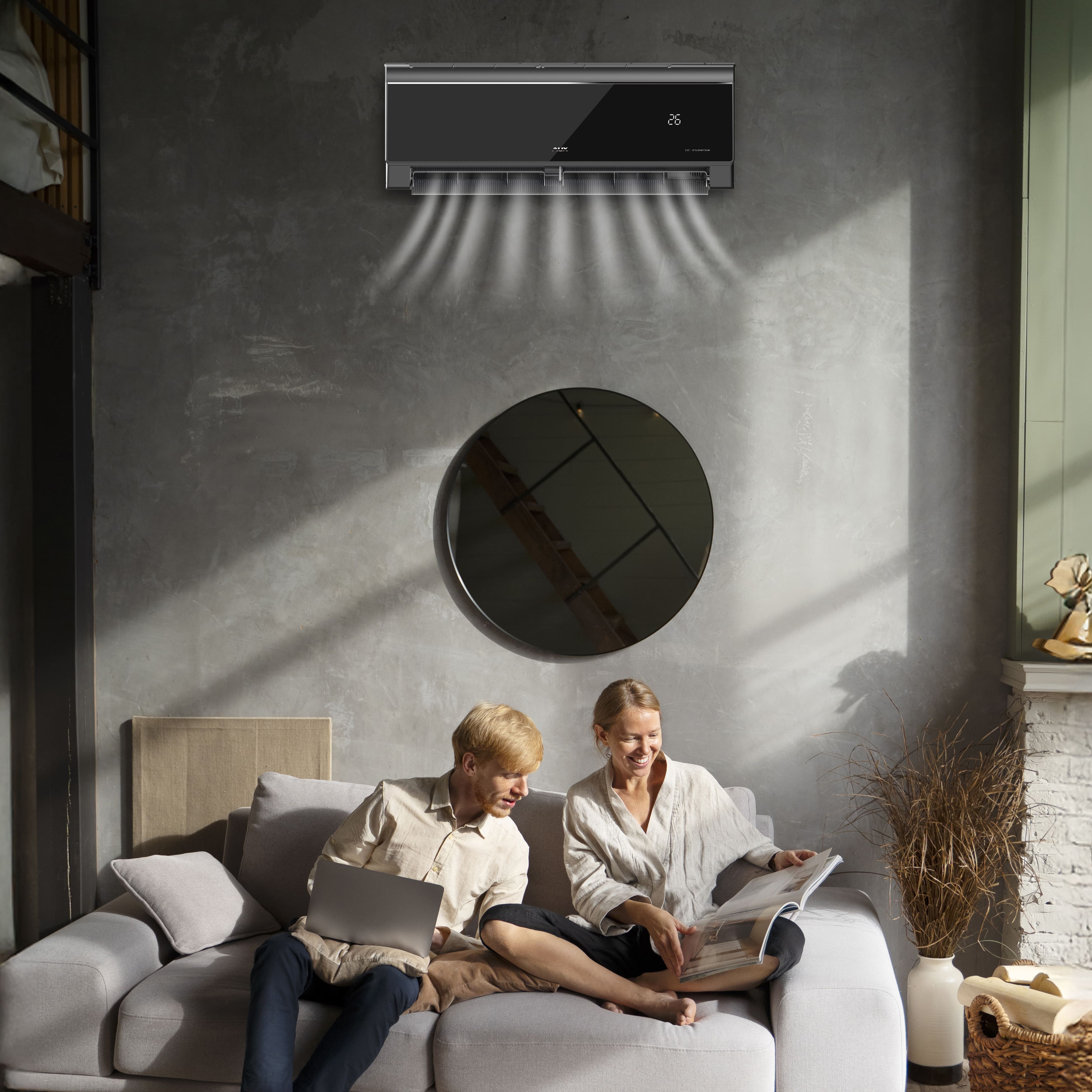 AUX SINGLE SPLIT AIR CONDITIONER - OUTDOOR AND INDOOR UNIT - COMPLETE PACKAGE - HEATING AND COOLING - WIFI - 12000BTU - 3,5KW - R32 - GLOSSY BLACK