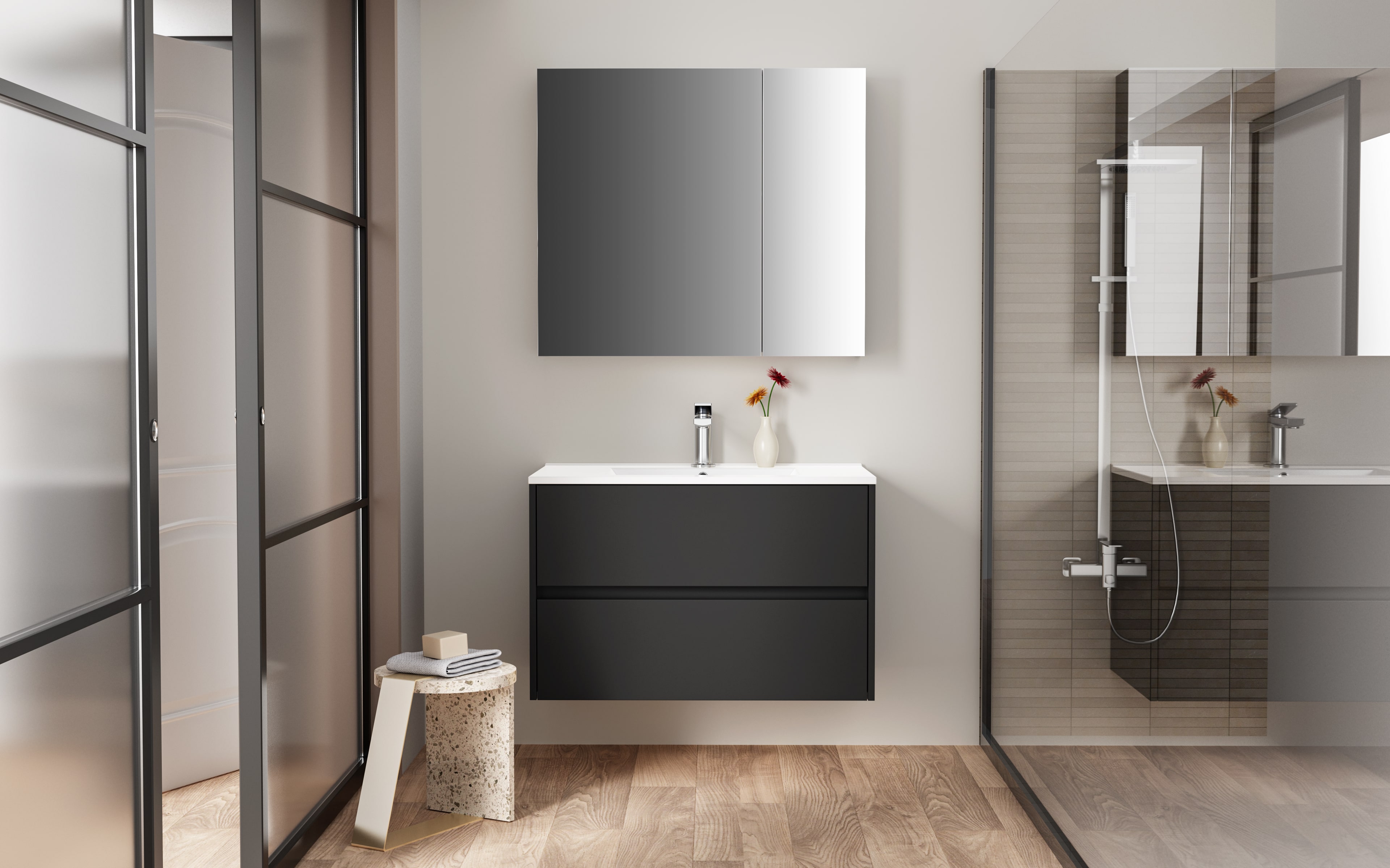 ALONI HAYAT WASTAFELONDERKAST - 2 LADES - SOFTCLOSE - GREEPLOOS - 79,5X50X45 CM - MAT ZWART