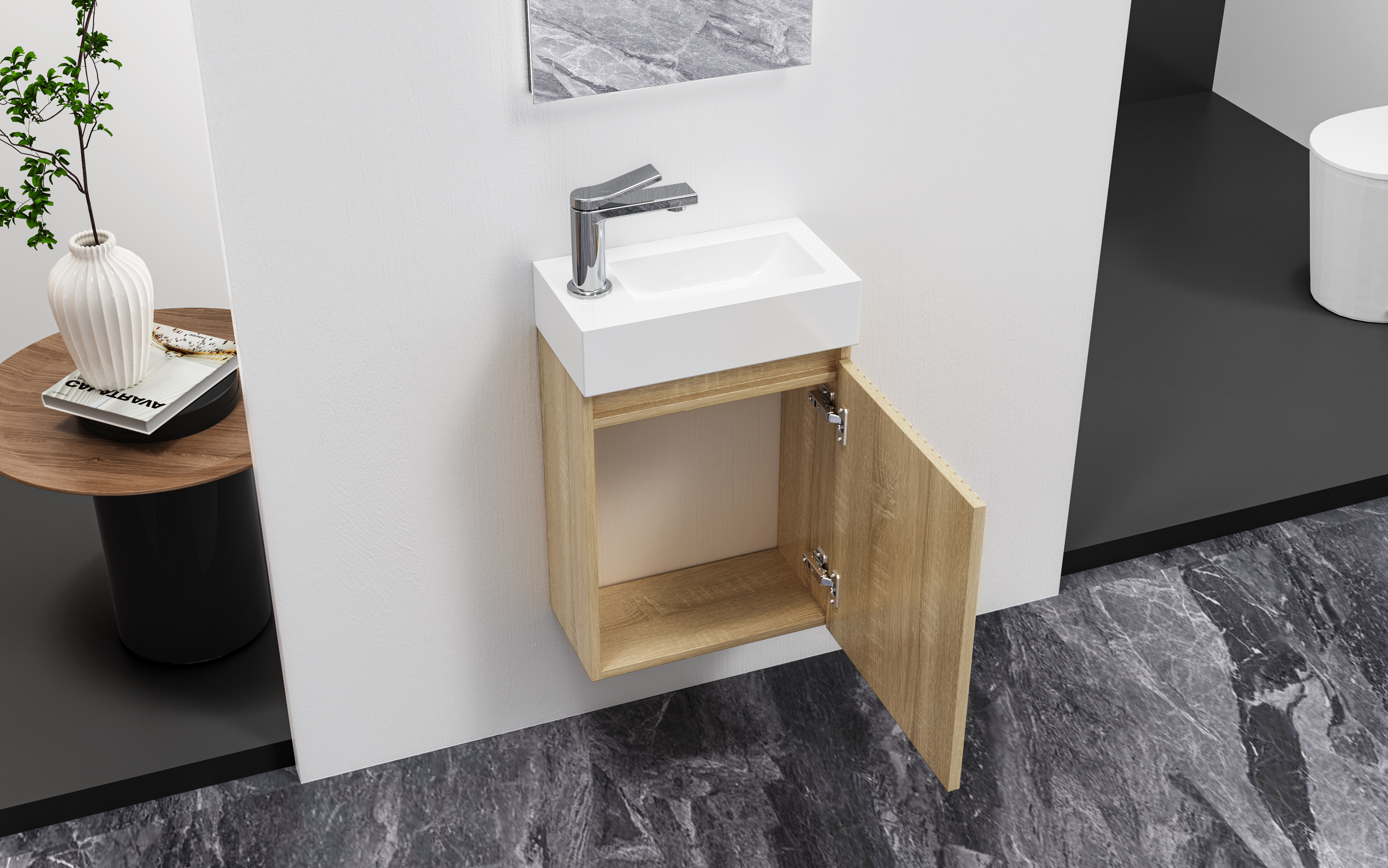 ALONI MIKARO TOILET CABINET - 1 DOOR - REVERSIBLE - WITHOUT HANDLE - SOFT CLOSE - 40X50X22.3CM - LIGHT OAK