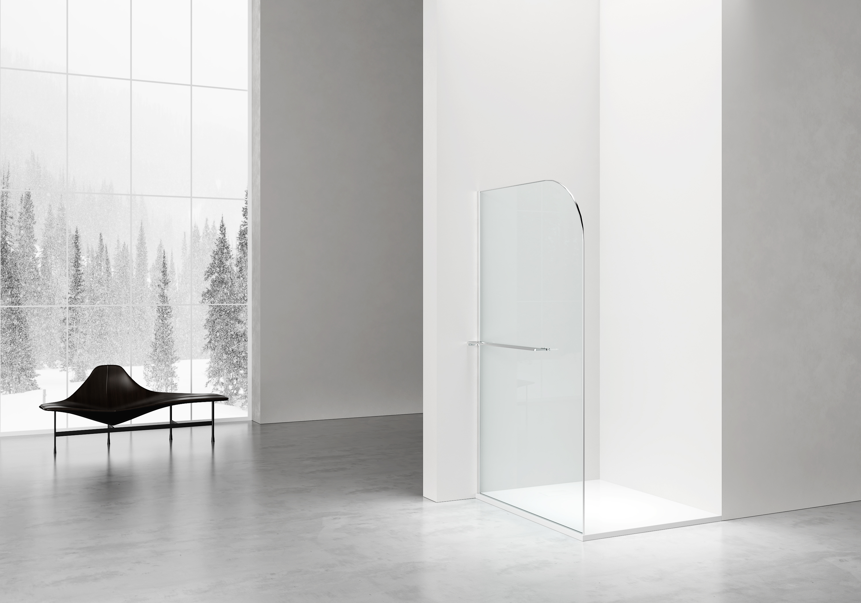 CURVY INLOOPDOUCHE MET HANDDOEKHOUDER - GEBOGEN - MET ANTI-KALKBEHANDELING - OMKEERBAAR - 8MM VEILIGHEIDSGLAS - 120X200CM - CHROOM - HELDER GLAS
