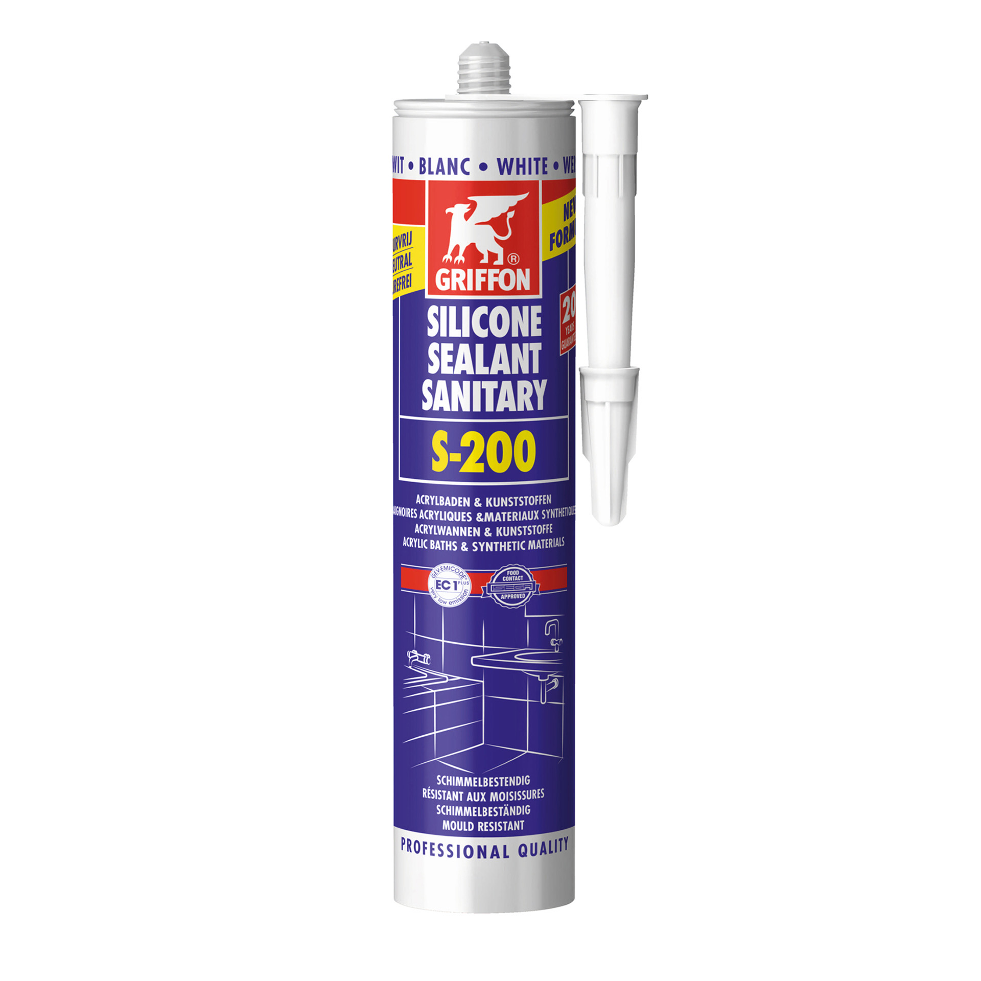 1249326-HOOGWAARDIGE SANITAIR SILICONENKIT S200 WIT 300 ML