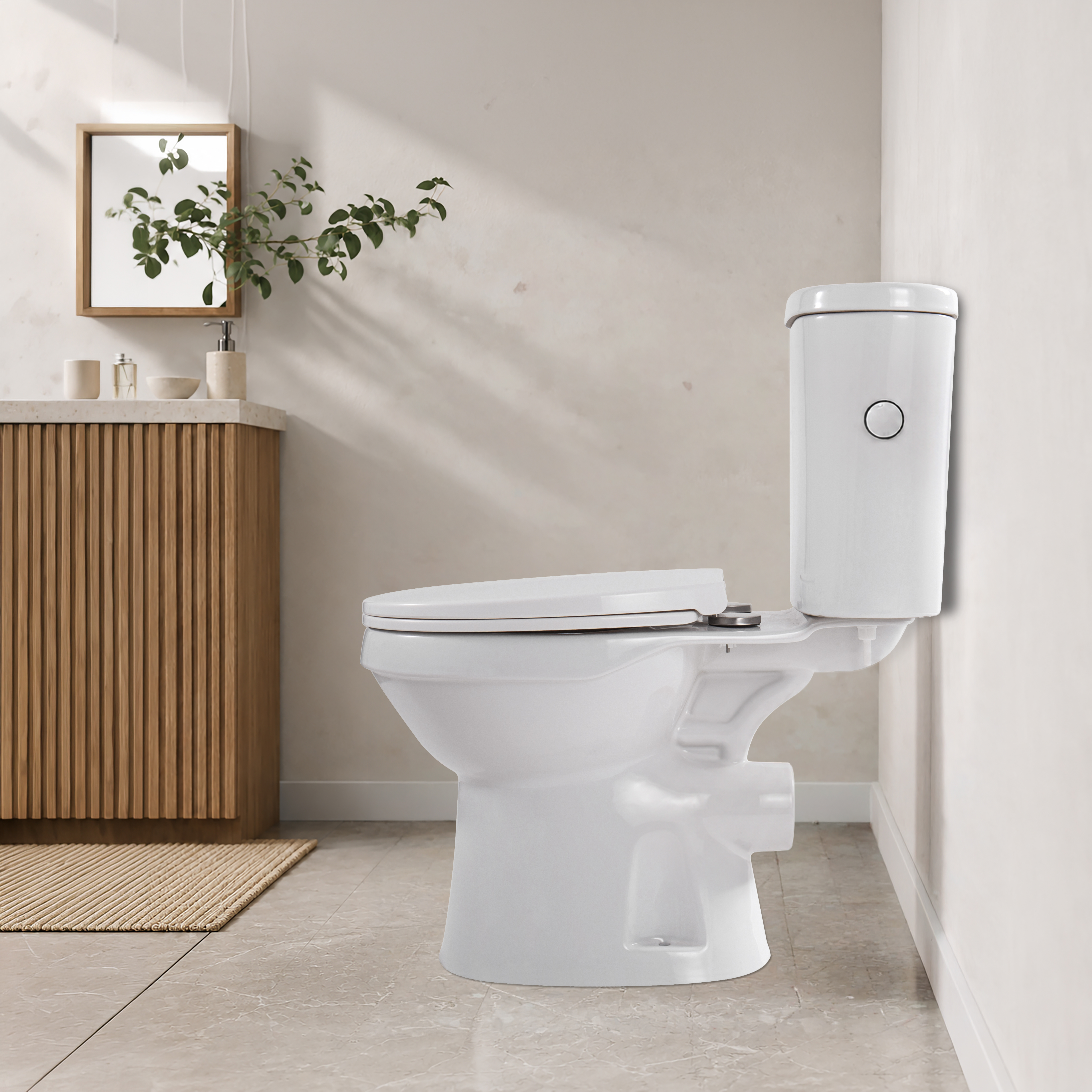 ALONI PRO5027 DUOBLOK - STAAND TOILET MET BIDET - RANDLOOS - P-TRAP - MUURUITLAAT - MET RESERVOIR - MET SPOELMECHANISME - DUBBELE SPOELFUNCTIE 4/6L - MET ZITTING - SOFTCLOSE - QUICK RELEASE - 40X79X65 CM - WIT