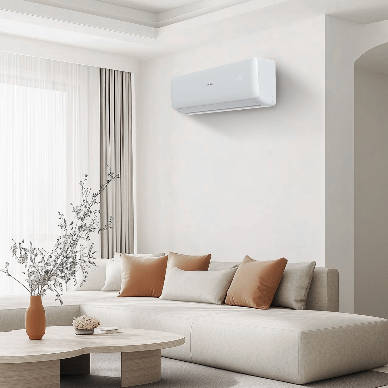 AUX SINGLE SPLIT CLIMATISEUR - UNITÉ EXTÉRIEURE ET INTÉRIEURE - PACK COMPLET - REFROIDISSEMENT ET CHAUFFAGE - WIFI - 12000 BTU - 3,5KW - R32 - BLANC MAT