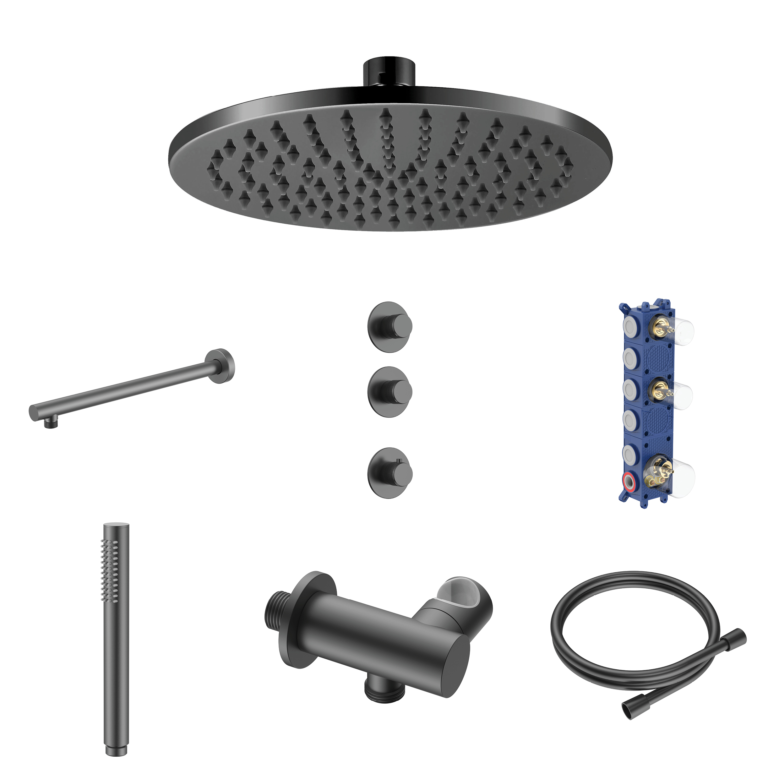 STRIA REGENDOUCHESET - INBOUW - 2 WEG MET 2 STOPKRANEN - THERMOSTATISCH  - COMPLEET - GUNMETAL (PVD)