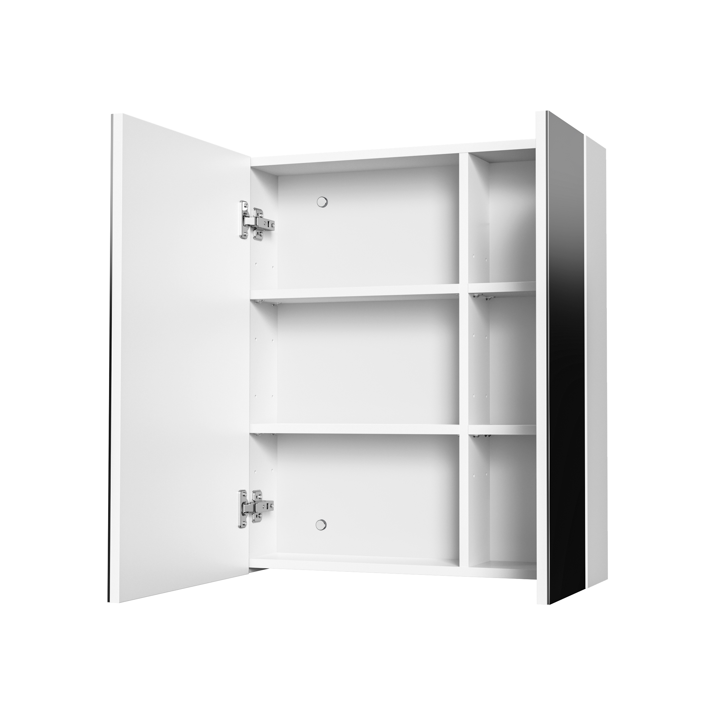 HAYAT MIRROR CABINET – 2 ASYMMETRICAL, SINGLE-SIDED MIRROR DOORS – 4 HEIGHT-ADJUSTABLE SHELVES – 60X70X15 CM – GLOSSY WHITE